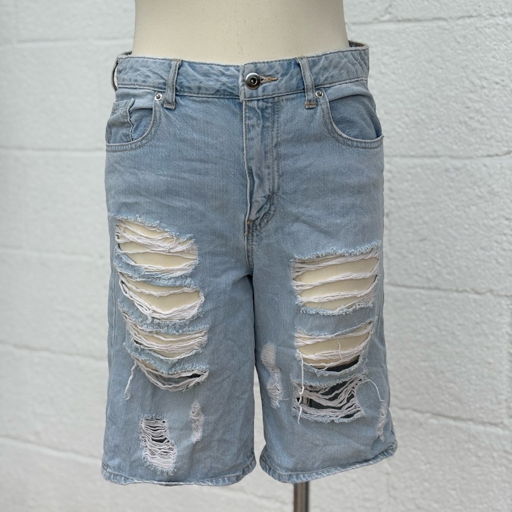 Distressed Denim Bermuda Shorts